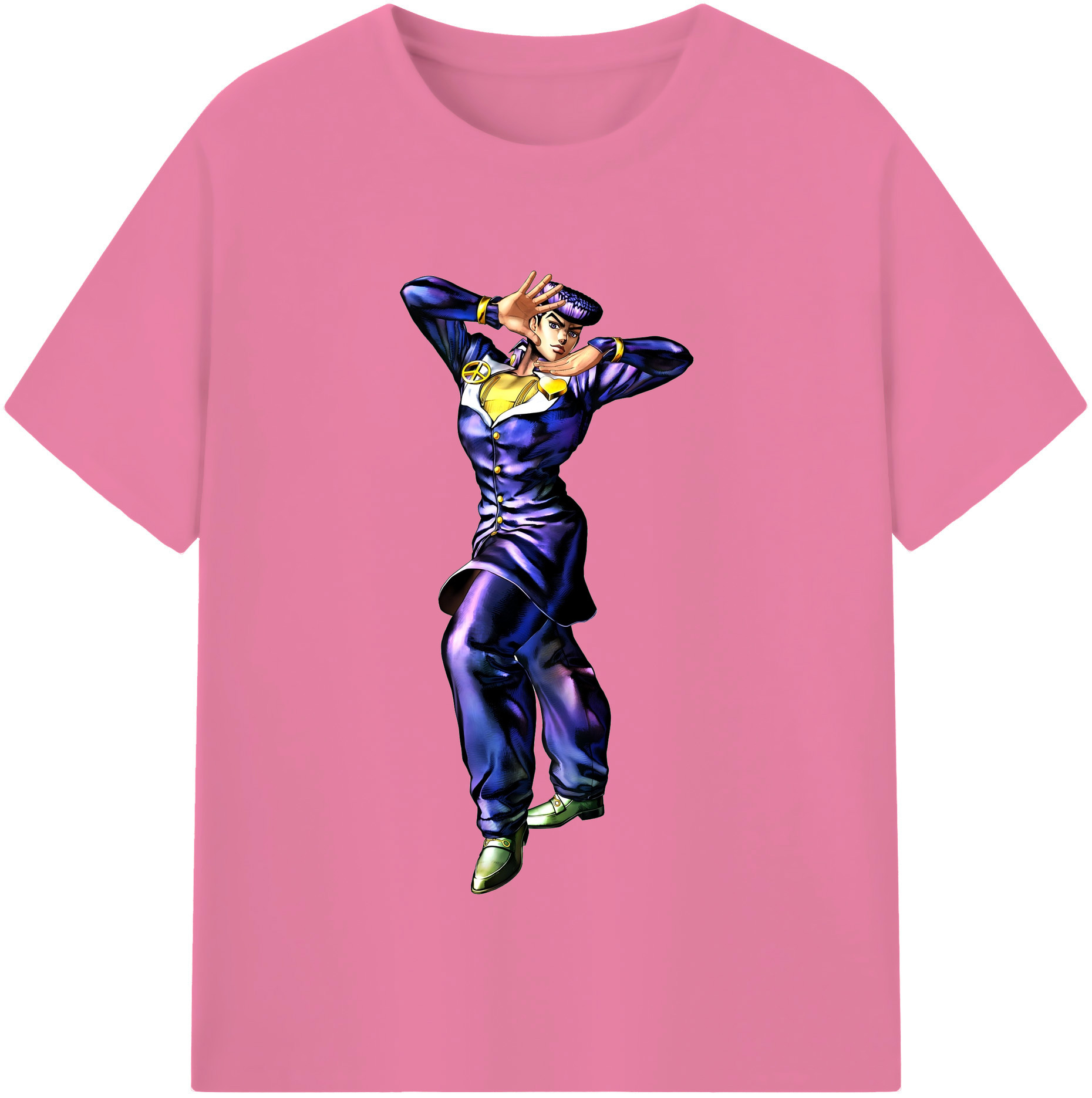 （画像用） ジョジョの奇妙な冒険 ひがしかた じょうすけ JoJo's Bizarre Adventure Higashikata Josuke 綿100％半袖Tシャツ（フロントプリント）